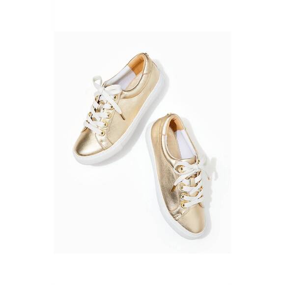 NEW LILLY PULITZER women's lux hallie sneaker in gold metallic - Picture 5 of 5